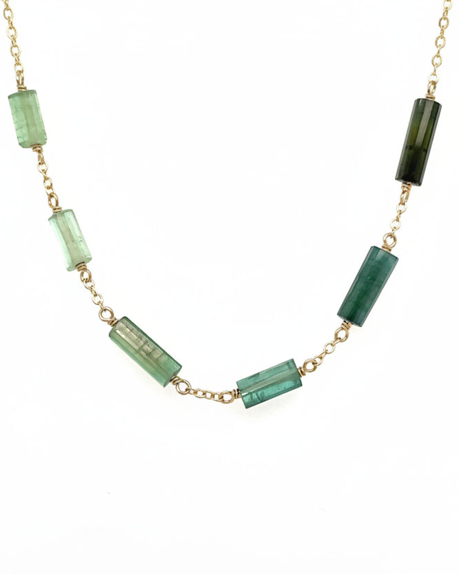 Multi Green and Blue Tourmaline Chain Link Necklace Hannah May Jewelry