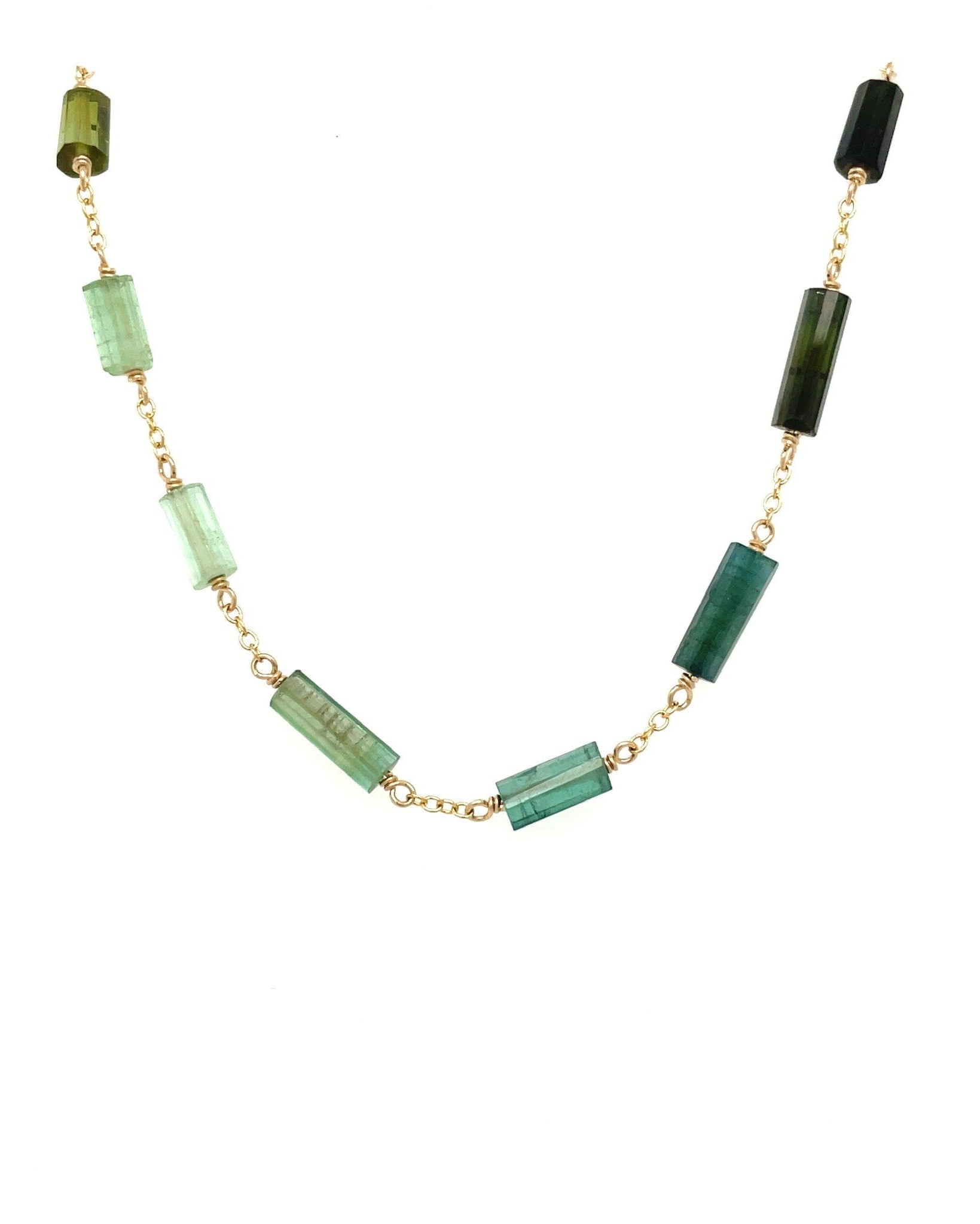Multi Green and Blue Tourmaline Chain Link Necklace Hannah May Jewelry