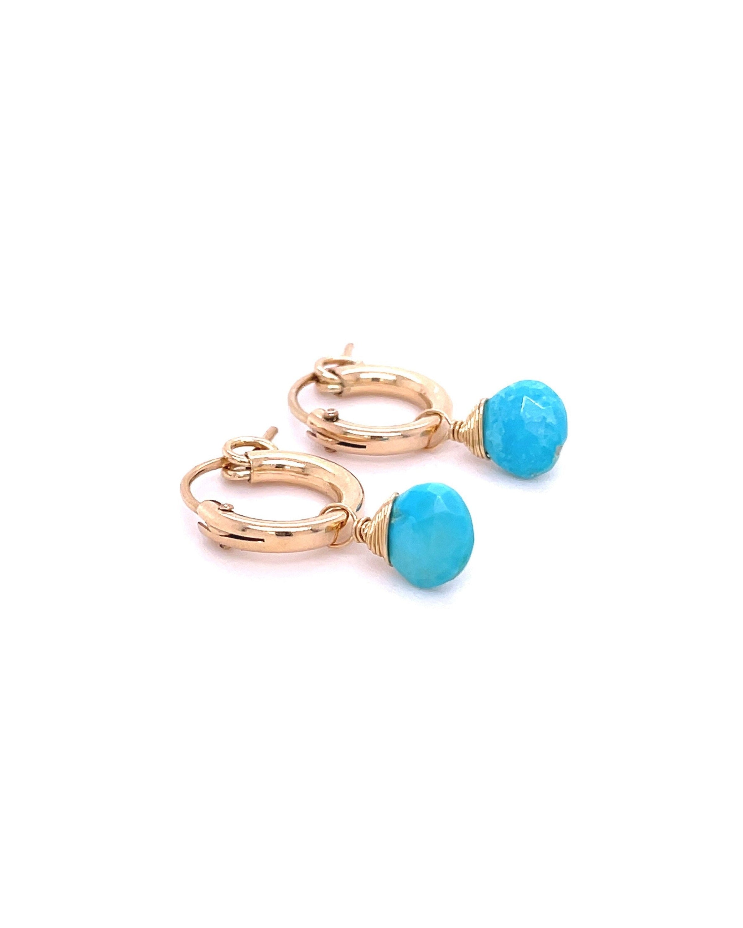 Sleeping Beauty Turquoise Huggie Hoops – December Birthstone, 14k Gold-Filled or Sterling Silver, 12mm Hannah May Jewelry