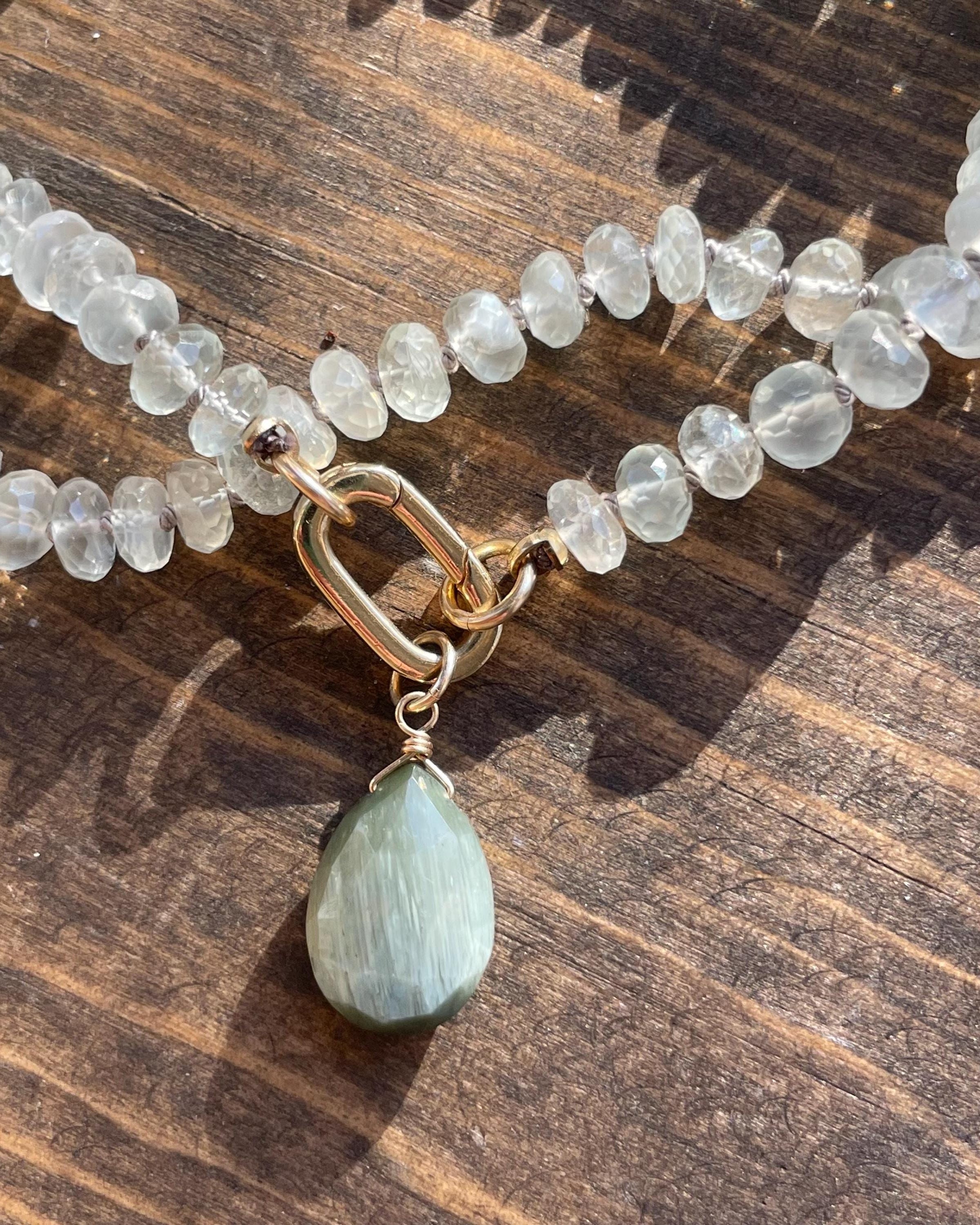 White Moonstone Silk Knotted Necklace by Hannah May Jewelry