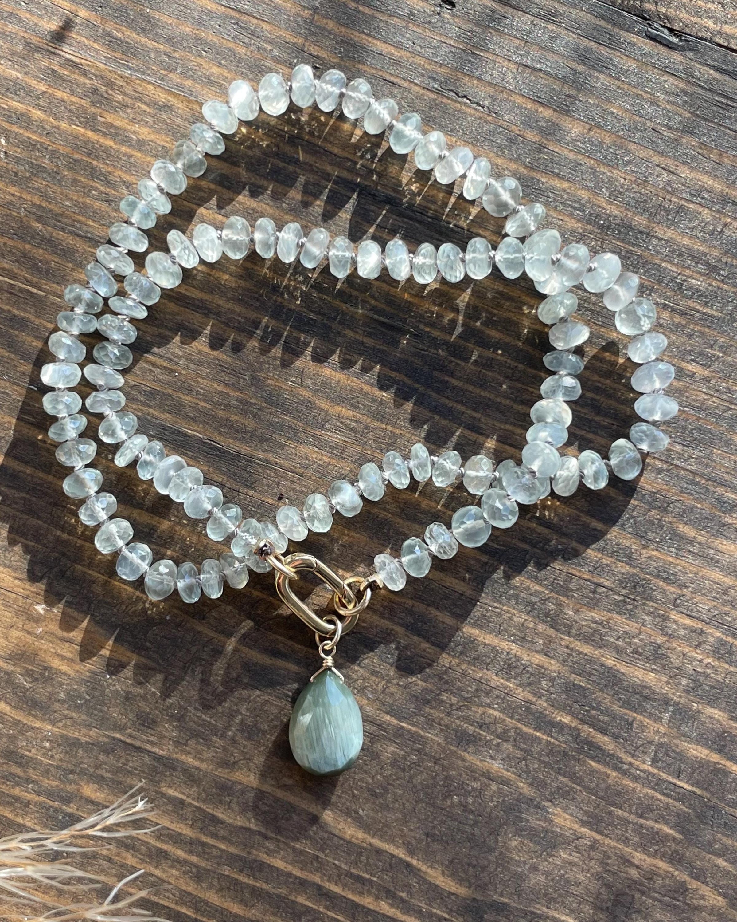 White Moonstone Silk Knotted Necklace by Hannah May Jewelry